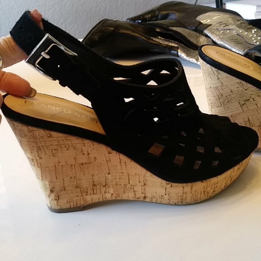 Franco Sarto wedges black squares web type sesign